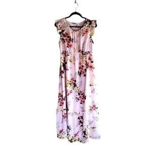 Isabel Womens Dress Pink M Maternity Floral Maxi Flutter Sleeve  NEW